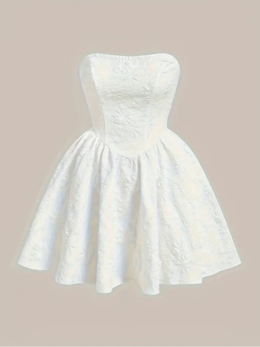 Strapless White Jacquard Fit-and-Flare Dress